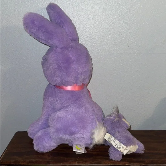 Purple Plush Stuffed Bunny with Pink Ribbon and Mini Kitty 16” Easter - Picture 2 of 5